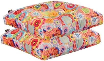 Makimoo 2-Pack Outdoor/Indoor Wicker Patio Seat Cushion Pad with Ties - Dining Chair Cushion, 17" x 17" (Multicolored Flowers)