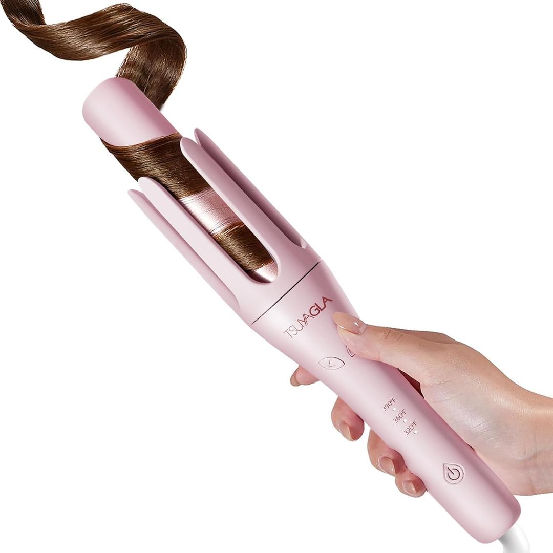 Automatic Curling Iron,1 1/4 Hair Curler with 3 Temperatures, 20S Fast Heating, 2-Way Rotation, 30 Min Auto Shut-Off, 25 Million Ionic, Anti-Scald-Tangle for Hair Styling (Pink)
