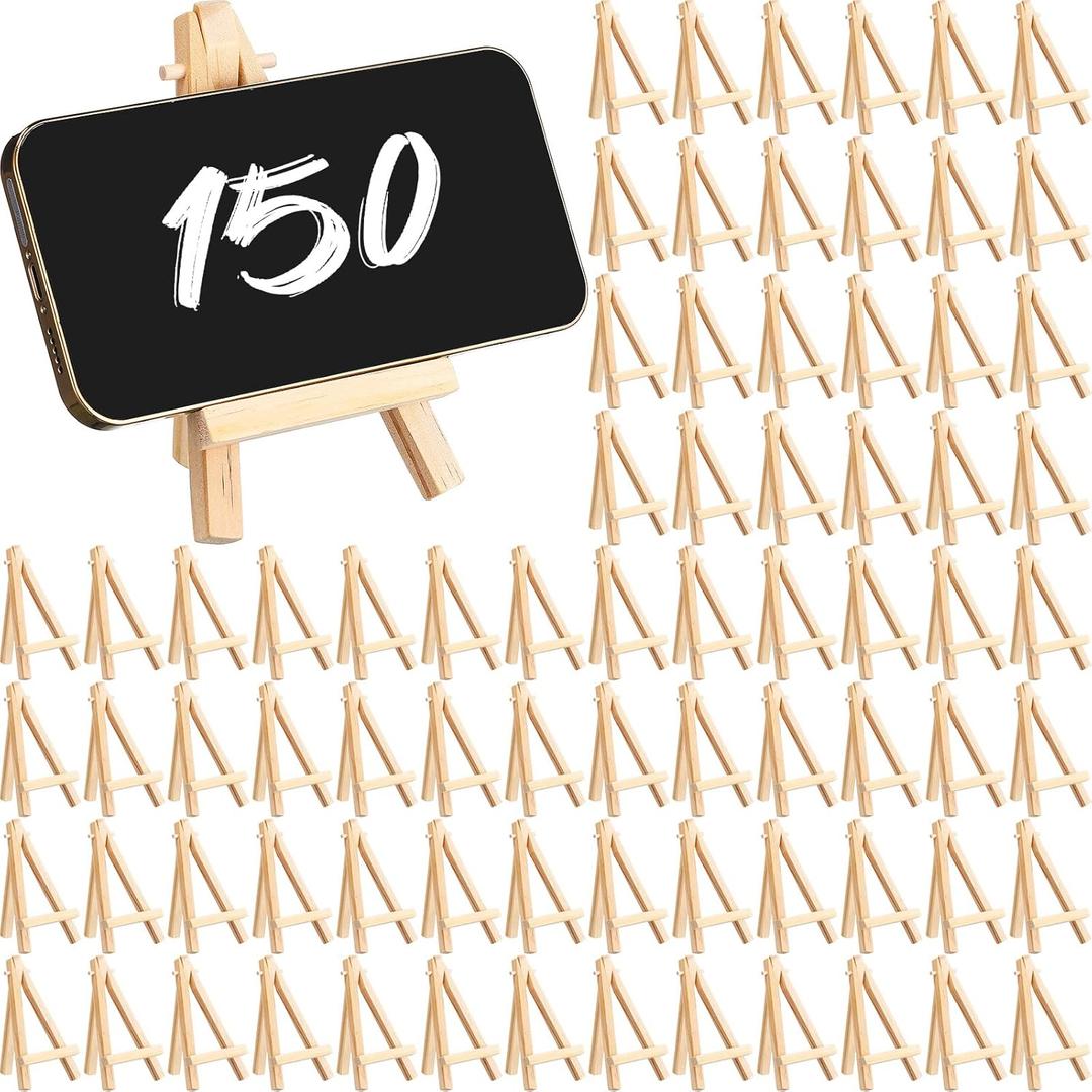 150 Pack 5 Inch Mini Easel Stand Small Easel Bulk, Wood Display Tripod Tabletop Canvas Holder for Wedding, School, Home, Painting, Business Card, Artist Photo, Craft, Phone, Card Holder