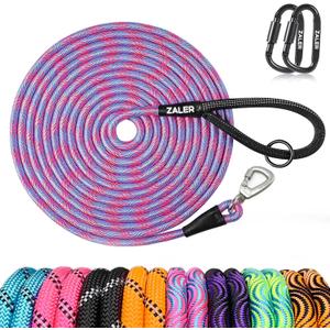 ZALER Long Dog Leash, 50 feet 30ft 20ft 15ft 10ft Dog Training Lead, Heavy Duty Check Cord Recall Leash for Dogs Training, Playing, Camping, or Backyard (50FT, Blue Pink)
