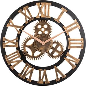 33" Roman Bronze Noiseless Silent Gear Wall Clock - Large 3D Retro Rustic Country Decorative Luxury Art Big Wooden Vintage for House Warming Gift (33 inches, Roman-Anti-Bronze)