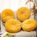 Beeveer 4 Pcs Round Throw Pillows 15 Inch Decorative Velvet Pleated Pumpkin Pillows Boho Floor Pillow with Center Button for Living Room Couch Chair Bed Sofa Home Decoration (Yellow)