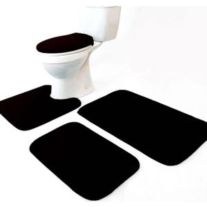 Madeals Memory Foam Bathroom Rugs Set 4 Piece with Toilet Lid Cover and Rug Set Combo, Bath Mat Sets 3 Piece and U-Shaped Toilet Floor Rug Back (Black)