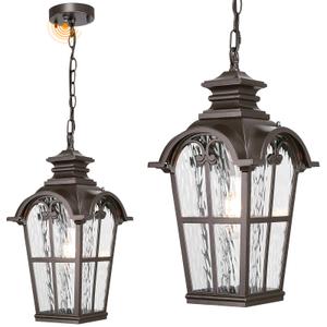 NAXTTII 18.5 Inch Large Outdoor Pendant Lights Waterproof Aluminum Hanging Lantern Light with Water Ripple Glass Oil Rubbed Bronze Outdoor Chandelier for Porch Yard Gazebo