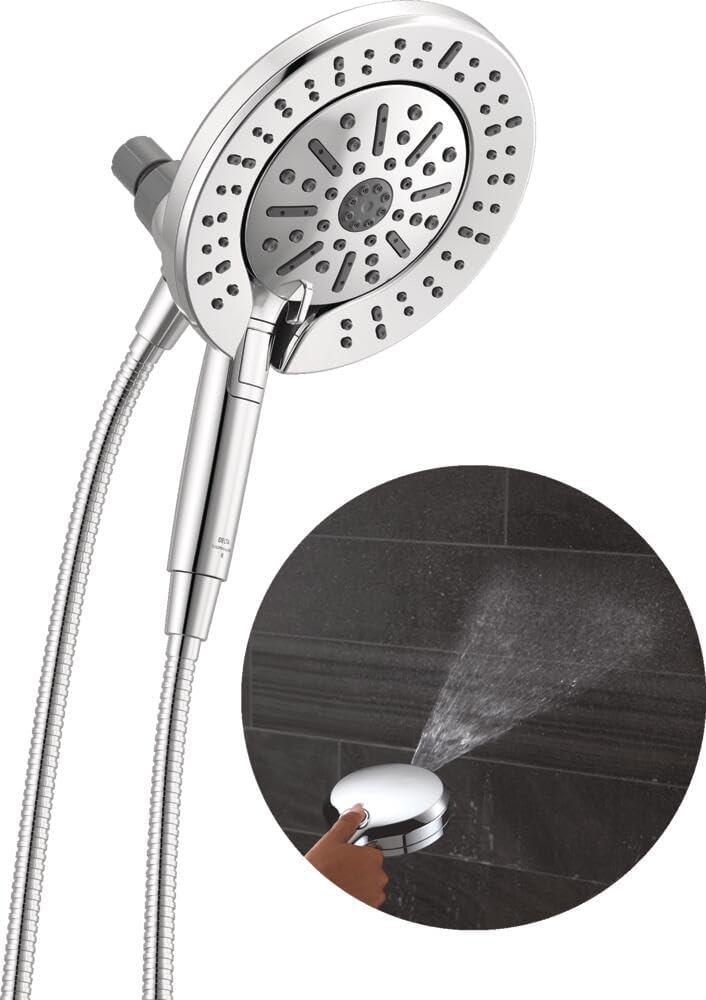 Delta 6-Setting In2ition 2-in-1 Dual Shower Head with Handheld High Pressure ProClean Spray, Chrome Detachable Shower Head with Hose, 1.75 GPM Flow Rate, Chrome 