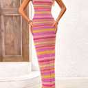 PRETTYGARDEN Womens Maxi Tank Spring Dress Sleeveless Crew Neck Striped Side Slit Casual Long Bodycon Dresses (Pink, XL)