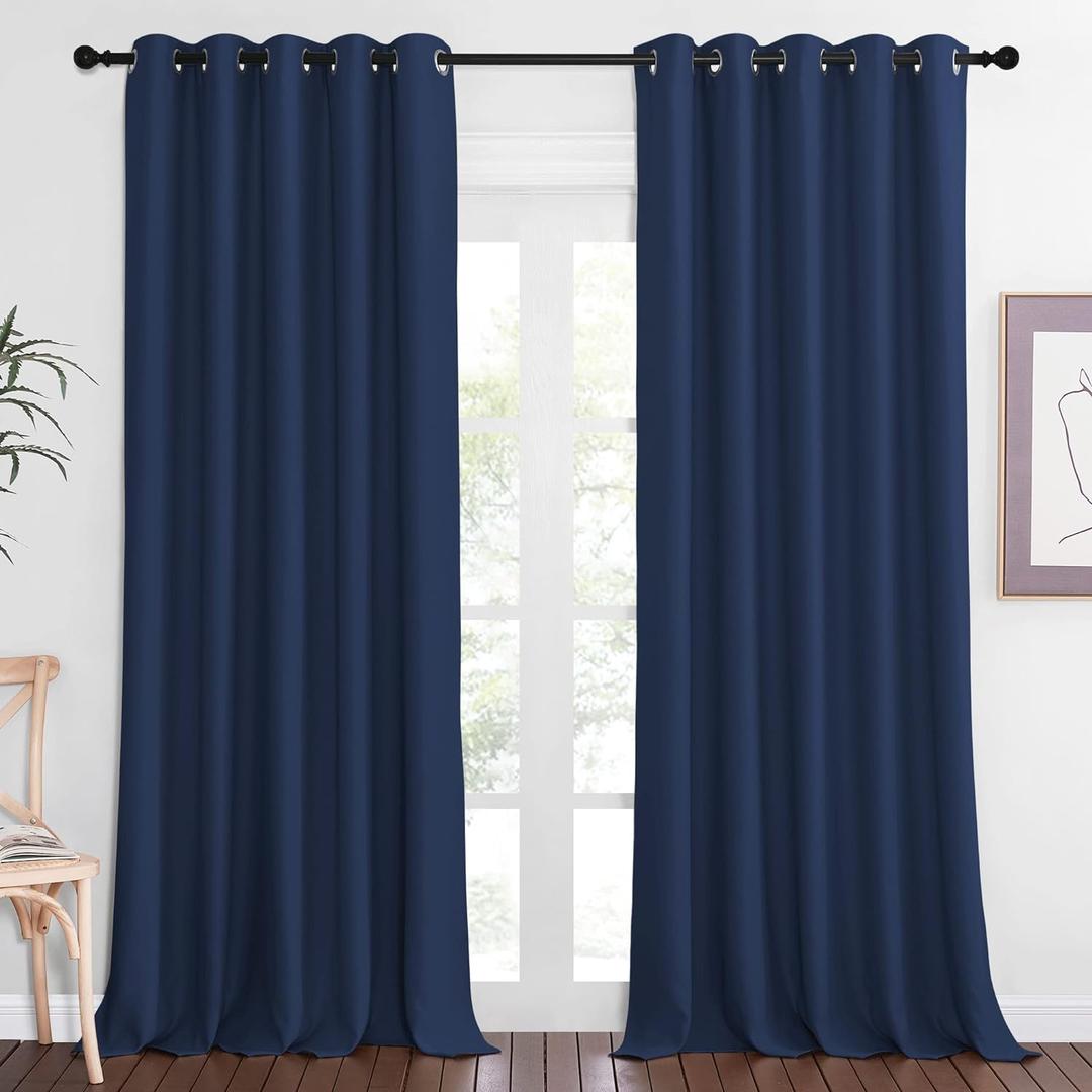 NICETOWN Blackout Navy Blue Bedroom Curtain 118 inches Long, Grommet Thermal Insulated Room Divider Drape Solid Window Treatment for Sliding Door/Living Room, W66 x L118, 1 Panel