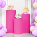 LEBENGURU 3Pcs Cylinder Pedestal Stand Covers Fushia, Round Spandex Display Pedestal Covers, Elastic Cloth Plinth Pillar Cover for Parties Wedding Birthday Event Decor Props (Only Covers)