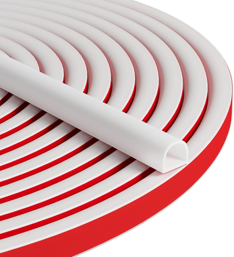 20FT Weather Stripping Door Seal - Self Adhesive Weather Insulation Strip Weatherstripping Silicone D Shaped Seal Strip Door Frame Gap Filler/Window Soundproofing (M (3/8"W  5/16T) 20FT, White)