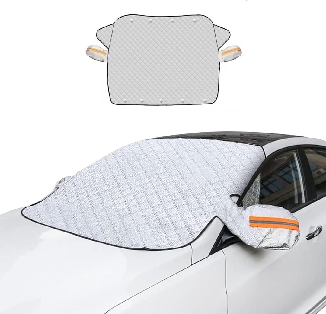 ICWEIMEI Car Windshield Snow Cover, 4-Layer Protection for Snow, Ice, Frost, Sunlight, Large Magnetic Car Windshield Cover with Side Mirror Protector Fit for Large Cars, SUV, Truck, Van in All Weather