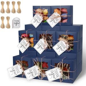 KPOSIYA 60 Pcs Blue Bakery Boxes with Window Individual Cupcake Boxes 4x4x2.5 Inches Cookie Boxes Kraft Paper Blue Gift Box for Pastries, Cookies, Pie, Donuts, Macaroon (1 Count (Pack of 60))