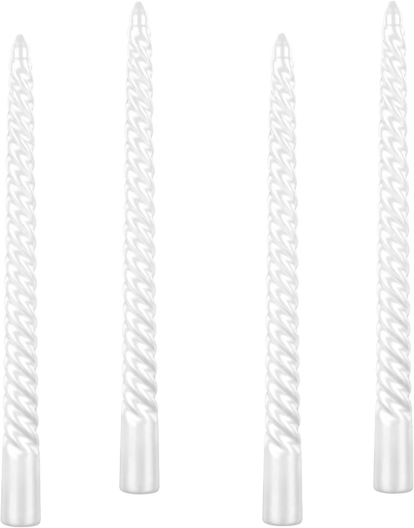 Kemladio 4 pcs 10 inch Taper Candles, Burning Unscented Tapered 7.5 hrs, Fancy Dinner,Tall Candle Sticks, Halloween Party Decorations (4pcs, White)