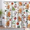 Gingerbread Shower Curtain for Bathroom Christmas Cookies Candy Xmas Tree Stars Snowman Home Decorations Sets with 12 Hooks Waterproof Polyester 72" x 72"