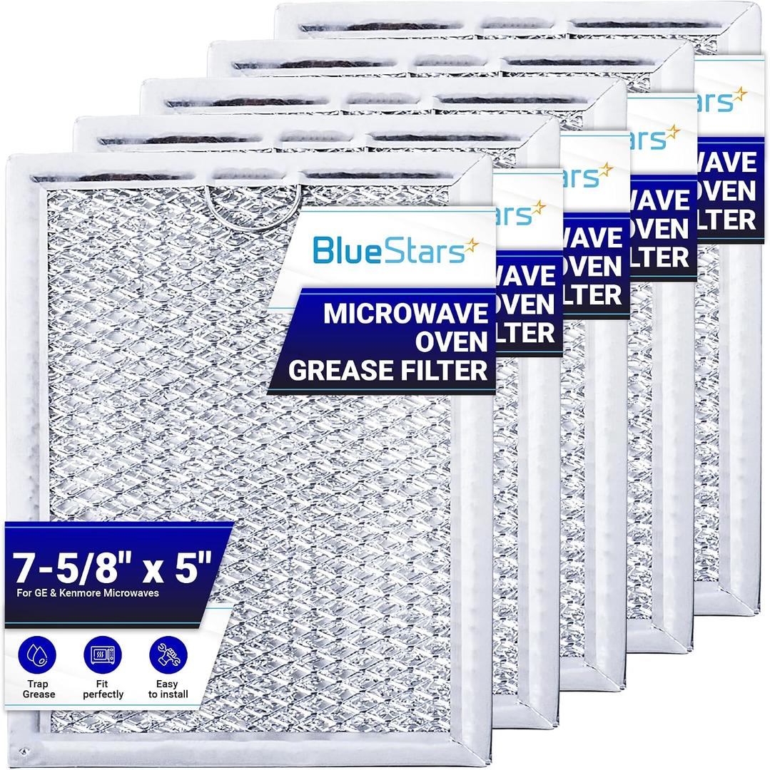 BlueStars Ultra Durable WB06X10309 WB06X10359 ME17R7021ES AA Microwave Grease Filter Replacement 7.64 x 5.12 - For G.E LG Kenmore Over-the-range Vent Hood Microwaves ME21R7051SS - 5 Packs
