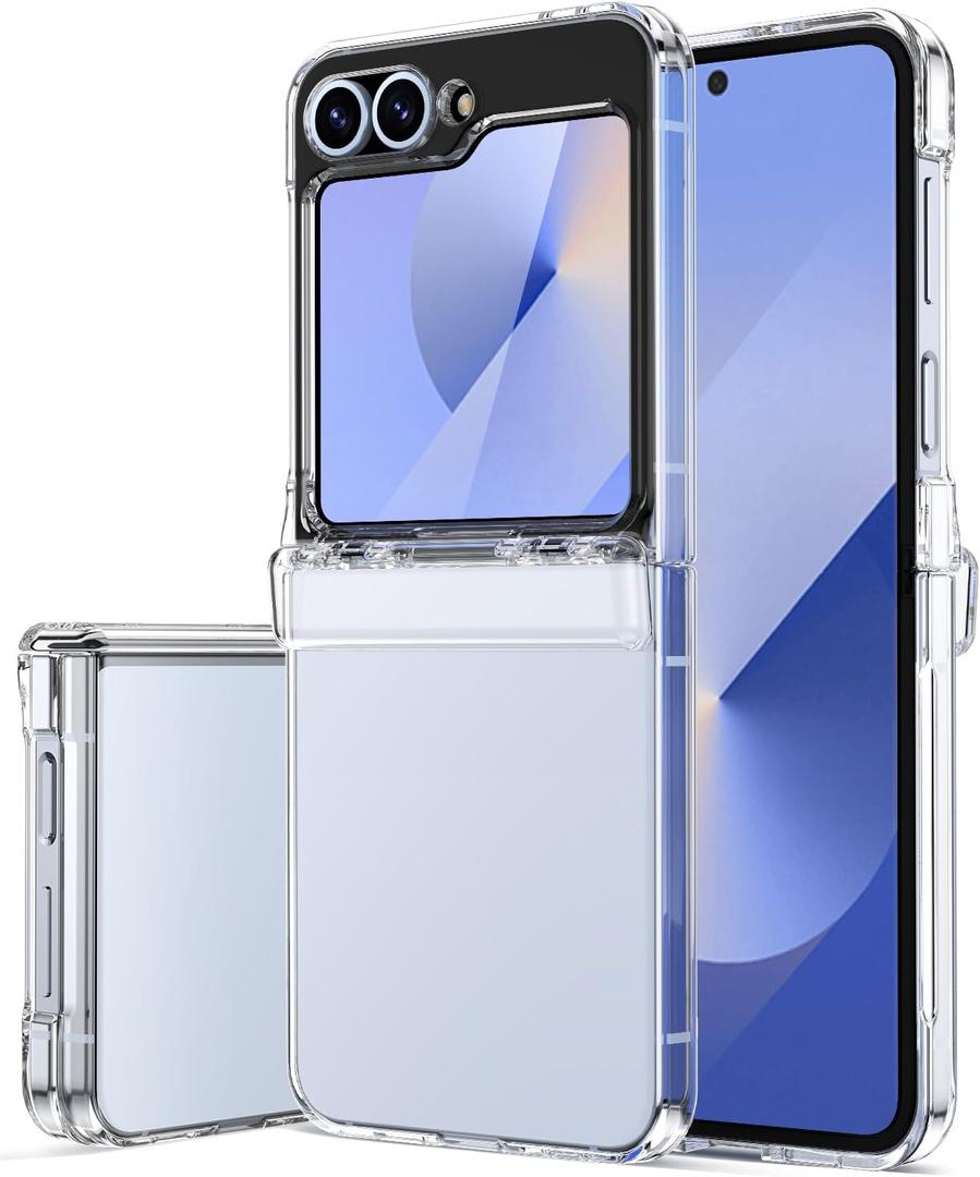 Vihibii for Samsung Galaxy Z Flip 6 and Z Flip 7 FE Case with Rugged Hinge Protection & Outer Screen Protector, Non-Yellowing & Raised Edges & Durable Shockproof Protective Cover Phone Case, Clear