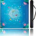 Mahjong Mat for Table,CUFURNIX 31.5''x31.5'' Non-Slip & Noise Reduction Mahjong Mat with Rules,Mah Jongg Gift with Carrying Bag for Poker,Board Games,Dominoes,Cards & Tile Games (Blue-Green)