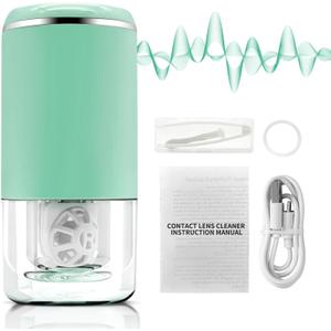 Contact Lens Cleaner Machine for Soft Lenses & Color Contacts | 3 Minutes Deep Protein Removal | Portable Automatic Vibration Eyewear Cleaner | Travel-Friendly Electric Case, Green Color