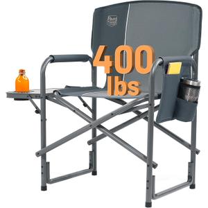 TIMBER RIDGE Aluminum Oversized Camping Chair, Lightweight Portable Directors Chair with Side Table Detachable Side Pocket for Outdoor Camping, Lawn, Picnic, Support 400lbs Gray (Grey)