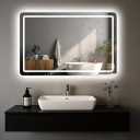 LED Bathroom Mirror, 48 x 36 Inch Anti-Fog Wall Mirror with Lights Stepless Dimmable, Lighted Bathroom Mirrors for Wall, Rectangle Bathroom Vanity Mirror with Front and Backlight