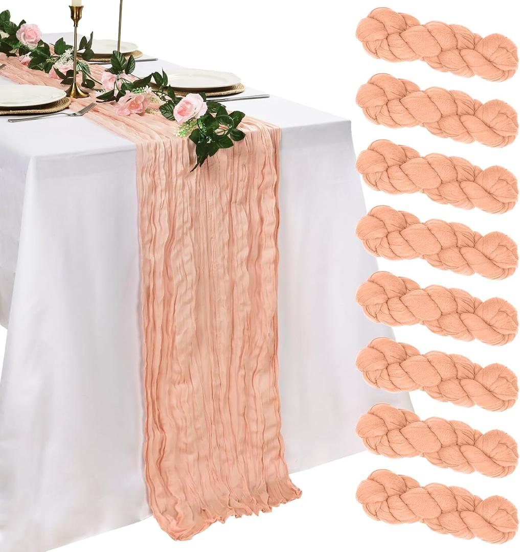 8 Pack Blush Pink Cheesecloth Table Runner 10ft Boho Gauze Fabric 120 Inch Cheese Cloth Table Runner Rustic Sheer for Holiday Baby Shower Party Dcor Home Wedding Decoration