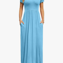 DB MOON Womens 2025 Summer Maxi Dresses Casual Short Sleeve Empire Waist Spring Long Dress with Pockets Size S