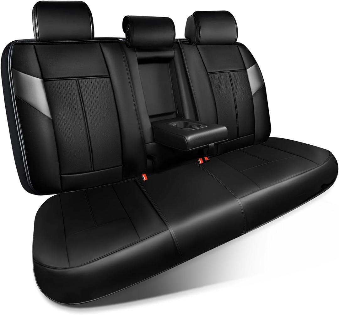 CAR PASS Nappa Leather Back Seat Cover, Waterproof Bench Rear Seat Cover, Breathable Back Row Protector Luxury Cushioned, XL-L-M Size Universal Fit for Cars SUV Pick-up Truck Sedan(Black Charcoal)