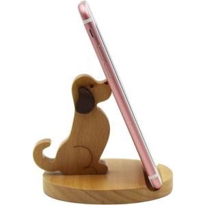 Cute Dog Cellphone Holder Stand Wooden Smartphone Desk Holder for All Mobile Phones Animal Phone Stand Desk Ornament