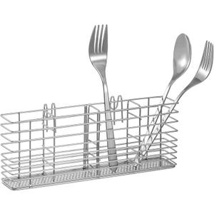 Slideep Stainless Steel Cutlery Utensil Holder Silverware Organizer with Hooks removable Drying Rack Silverware Holder Utensil Cutlery Basket Kitchen Dish Drainer Dish Drying Rack (4 Compartments)