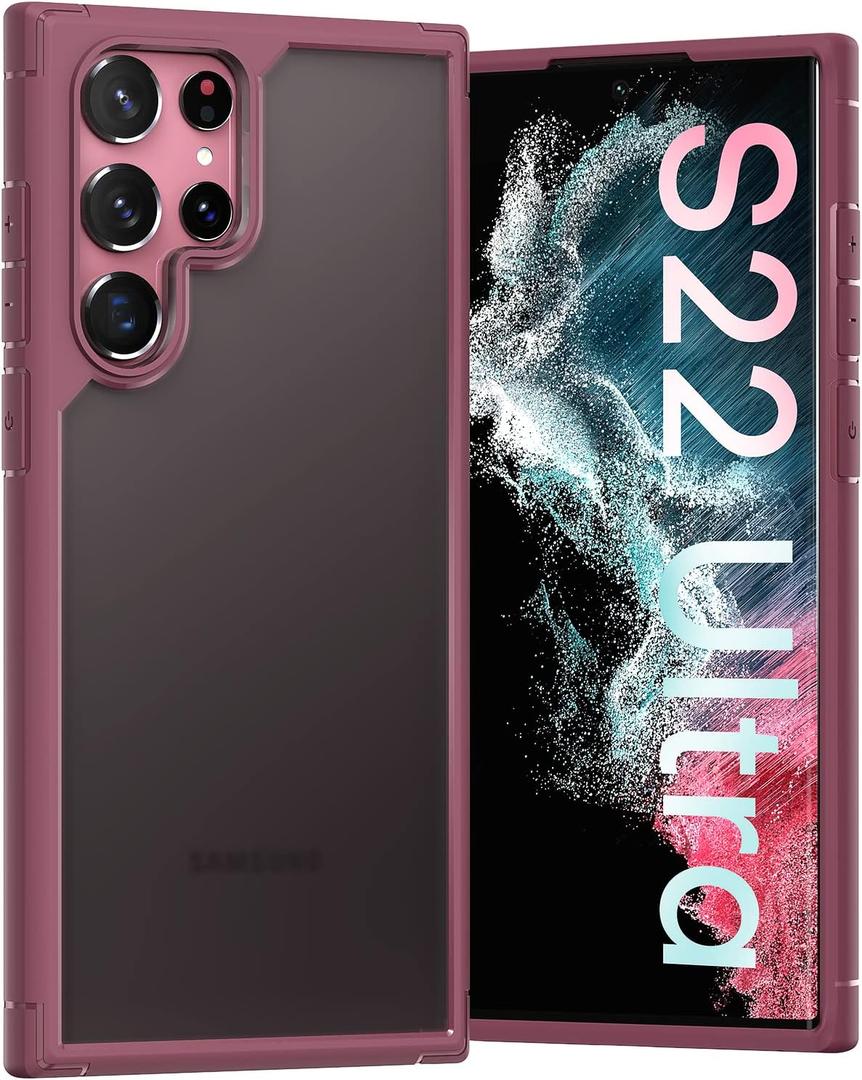 TOCOL for Samsung Galaxy S22 Ultra Case, Translucent Matte Hard Back [Military Grade Shockproof] [Anti-Scratch & Anti-Fingerprint] Slim Fit Protective Cover for Galaxy S22 Ultra Case 6.8'', Plum