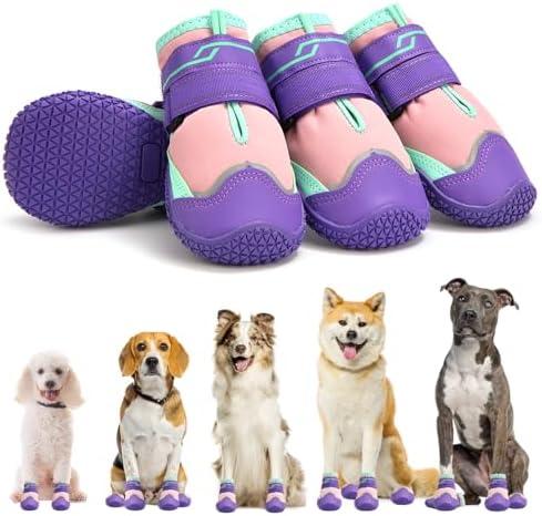MUSIMC Dog Shoes for Large Dogs Anti-Slip Dog Boots & Paw Protectors for Hot Pavement Waterproof Small Medium Large Dog Booties for Rainy Day Summer Hiking Winter Snowy Day Dog Booties 4PCS #4 (width 1.96 inch) for 31-38 lbs