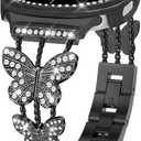 Bling Band with Case Compatible for Samsung Galaxy Watch 8 40mm 44mm, Women Diamond Butterfly Metal Bracelet Rhinestone Strap with Protector Case (Black)
