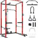 GarveeLife Power Cage, Multi-Function Squat Rack with LAT Pulldown, 1600 LBS Weight Capacity Fitness Power Rack with Cable Pulley System and j-Hooks, Dip Bars and Landmine Attachment for Home Gym