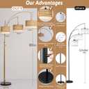80'' Brushed Gold Rattan Arc Floor Lamp for Living Room, 3-Light Boho Lamp