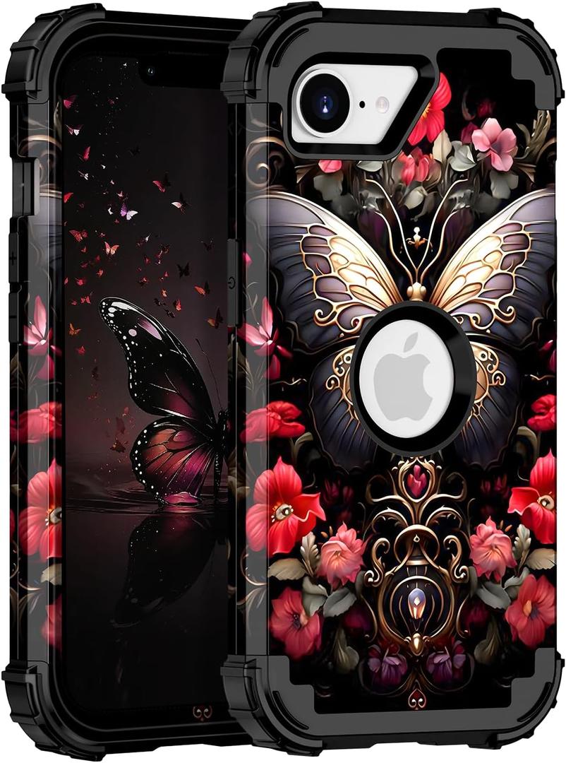 Casetego for iPhone 16e Case 2025,Glow in The Dark Three Layer Heavy Duty Sturdy Shockproof Full Protection Rugged Hard PC+Soft TPU Bumper Case for Apple iPhone 16e 6.1 inch,Black