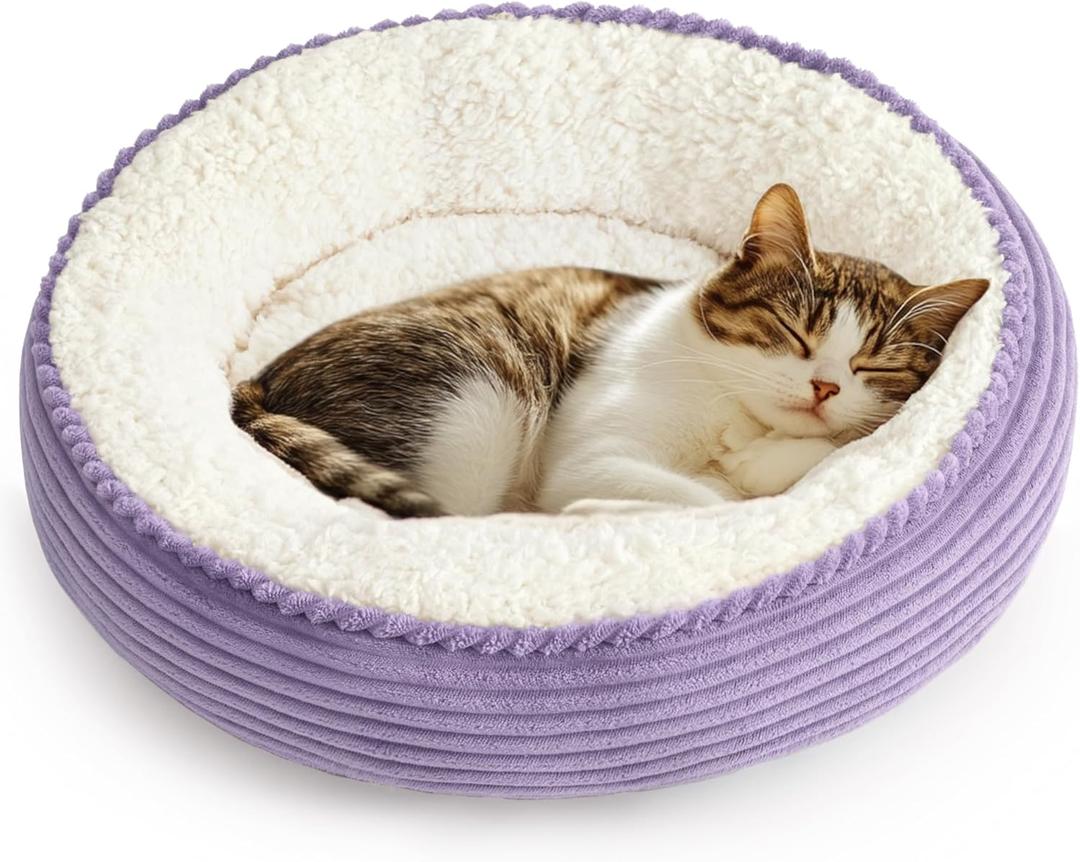 Love's cabin Round Donut Cat and Dog Cushion Bed, 25in Pet Bed for Small or Medium Dogs, Anti-Slip & Water-Resistant Bottom, Soft Durable Fabric Pet Beds, Washable Calming Cat Bed Lavender Stripe
