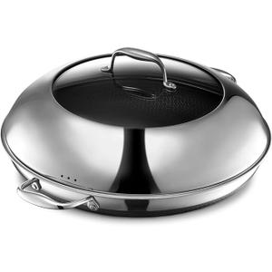 HexClad Hybrid Nonstick 14-Inch Frying Pan with Stainless Steel Lid, Stay-Cool Handles, Dishwasher-Friendly, Oven-Safe Up to 900°F, Induction Ready, Compatible with All Cooktops