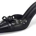 Coutgo Women's Bow Tie Mule Heels Pointed Toe Studded Backless Stilettos Slip On Dress Pump Shoes (7, Cool Black)