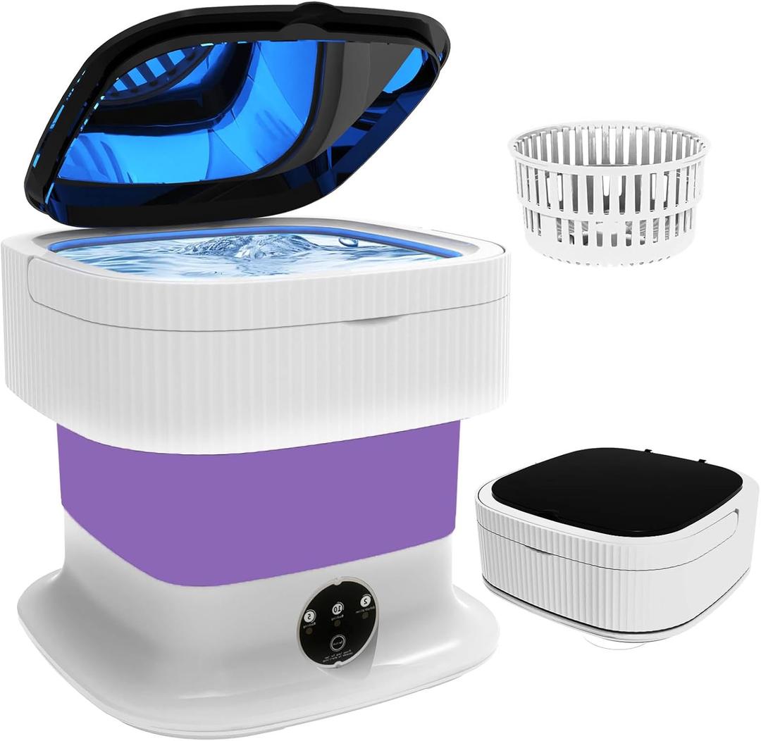 Portable Washing Machine, 15L Foldable Mini Washer & Spin Dryer, Collapible Compact Washer, Small Folding Laundry Washing Machine, Socks, Baby Clothes, Underwear, Dorm, Camping, Apartment, RV, Purple