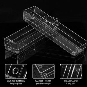 LotFancy Clear Drawer Organizers, 12” x 3” x 2”, 1 PC Drawer Organizer Trays for Desk, Plastic Storage Bins for Bathroom, Makeup, Utensils, Stackable