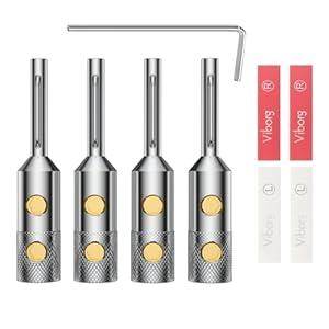 Viborg VB401R Audiophile Speaker Banana Plugs 4MM Pure Copper Screw Locking Speaker Plug Connectors for Amplifier Wire, Home Theater, AV Receiver, Amplifiers and Sound Systems 4PCS (Rhodium Plated)