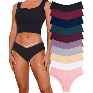 CuteByte 10 Pack Womens Cotton Underwear Sexy Stretch V-Waist Ladies Panties Low Rise Cotton Cheeky Hipster L