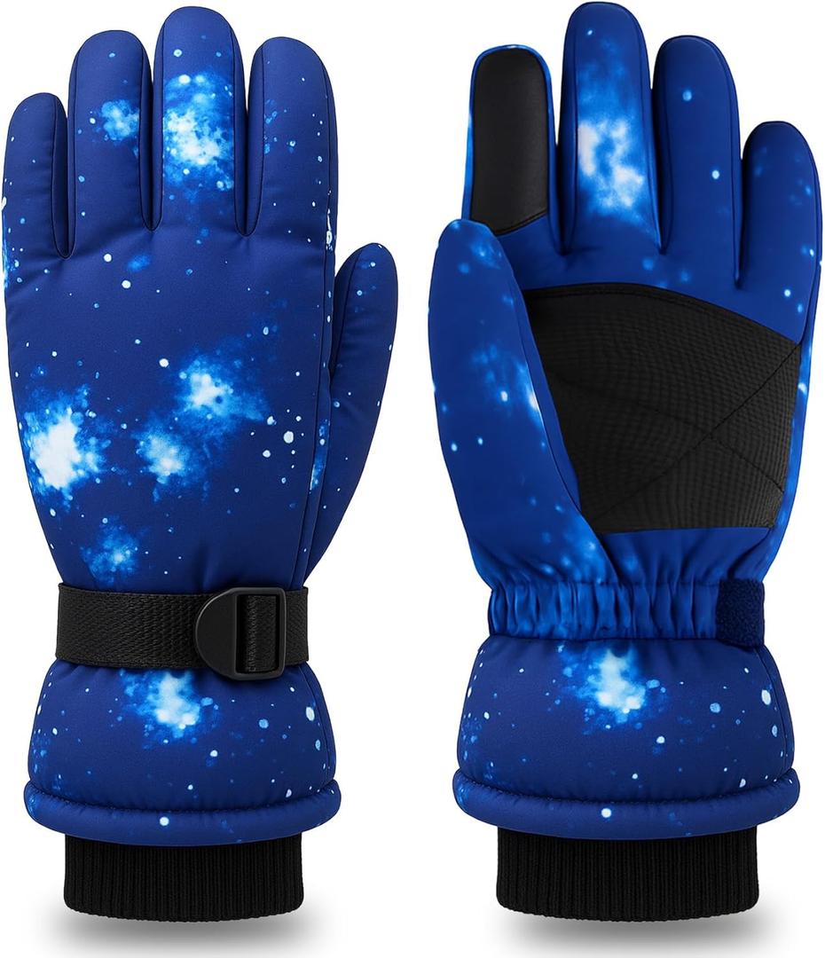 Valentines Day Kids Skiing Gloves,Ski Snow Glove for Boys Children Valentines Winter Snow Gloves 9-15 Years,Waterproof Winter Glove for Cold Weather Outdoor Activities Skiing,Snowboarding (Blue)