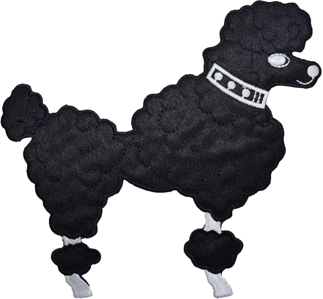 Black Poodle Dog Facing Right Embroidered Iron on Patch