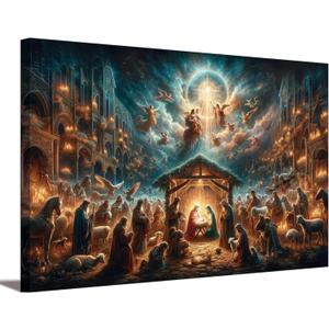 Nativity Canvas Wall Art Birth Of Jesus In Manger Wall Decor Picture Christian Bible Stories Poster Print Painting For Living Room Bedroom Church Home Decoration Ready To Hang (16L" x 12W")