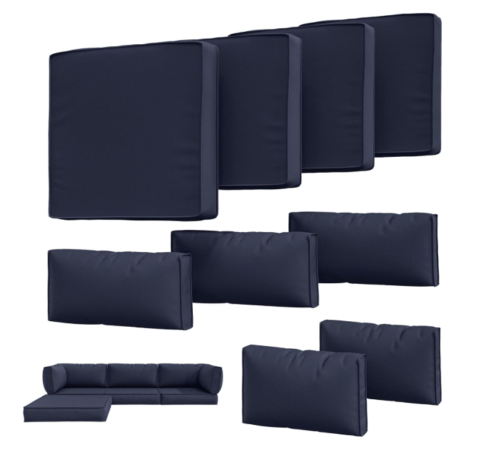 9Pcs Outdoor Chair Cushions Covers Waterproof Anti-Fading for 5 Pack Patio Set Cushion Slipcovers, Outdoor Furniture Cover Replacement, Covers Only, Navy Blue