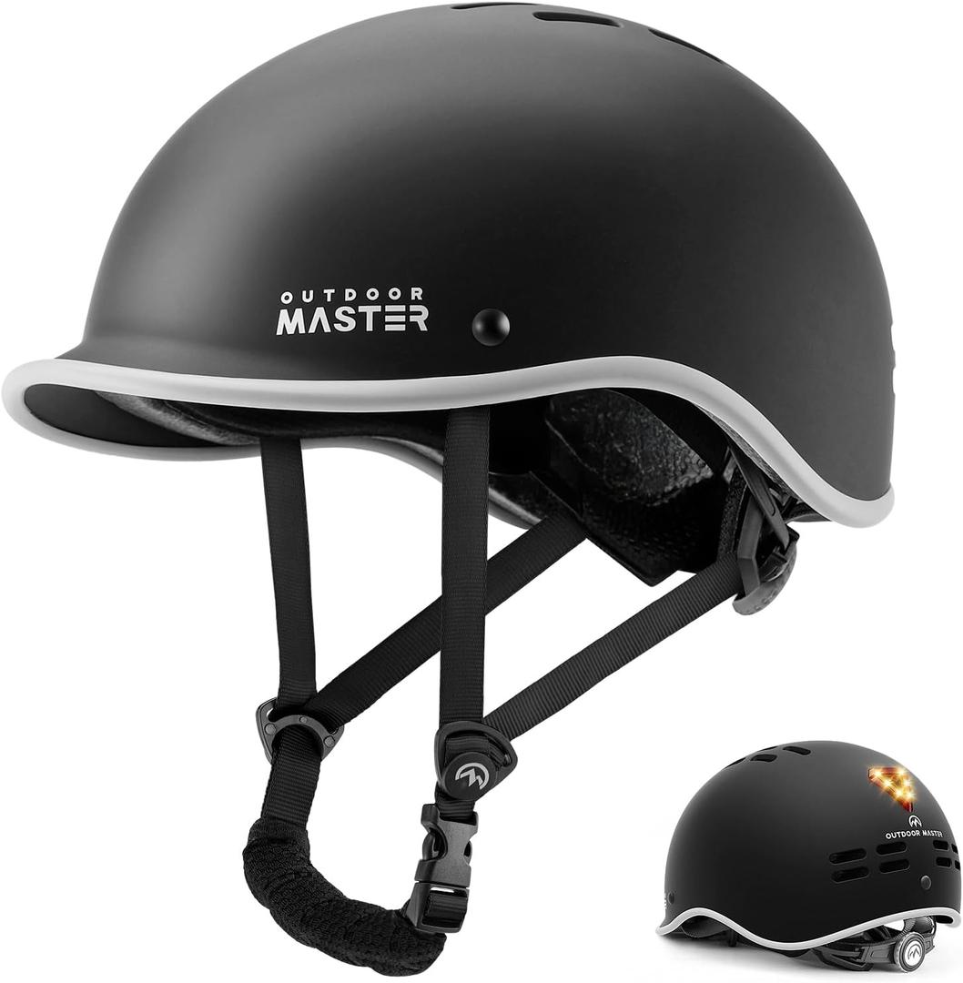 OutdoorMaster Bike Helmet for Adults,Adjustable Cycling Helmet with Light for Men & Women - Safety Certified for Bicycle Skateboard Road Bike Skating Roller Commuting Helmet (Medium, Matte Black)