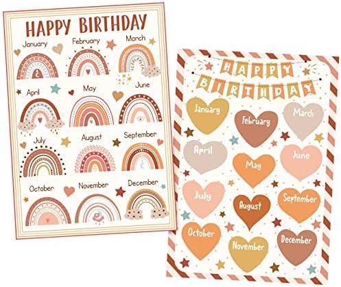 Spakon 8 Pack Boho Happy Birthday Poster Chart for Classroom Birthday Calendar Poster Chart Classroom Decoration Bulletin Board Decor, 12.4 x 17.5 Inch(Boho)