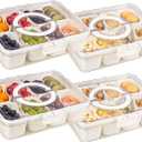 4 Packs Snackle Box Container with 8 Compartments, Clear Divided Serving Tray with Lid and Handle, Snack Bento Box for Charcuterie, Candy, Fruits, Nuts, Picnic, Travel, Beige