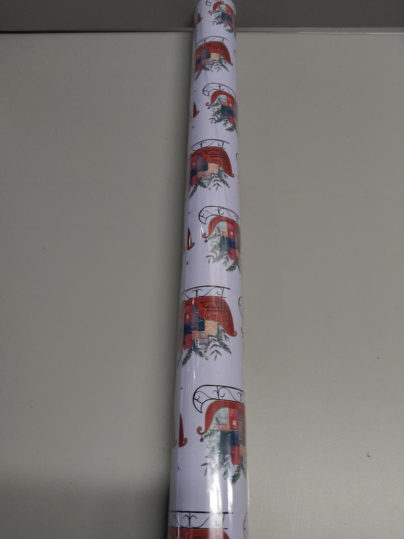 LaRibbons Christmas Wrapping Paper Jumbo Roll with Red Pom Pom, Classic Sled Design Gift Wrap Set for Christmas, Holiday, Party Celebration, 30 Inch X 40 Feet (100 sq. ft. ttl.)