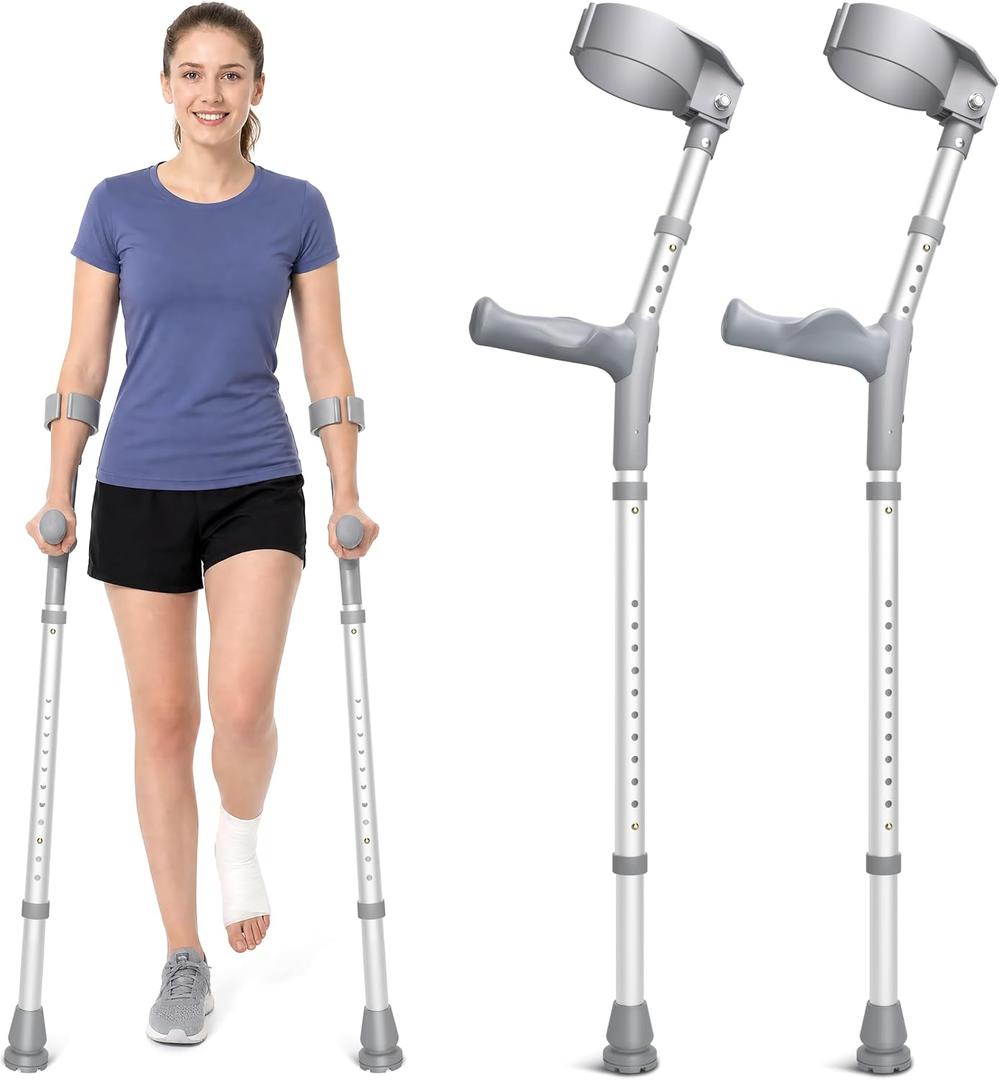 Forearm Crutches for Adults with 15-Level Adjustable Height, 350LBS, 1 Pair, Large